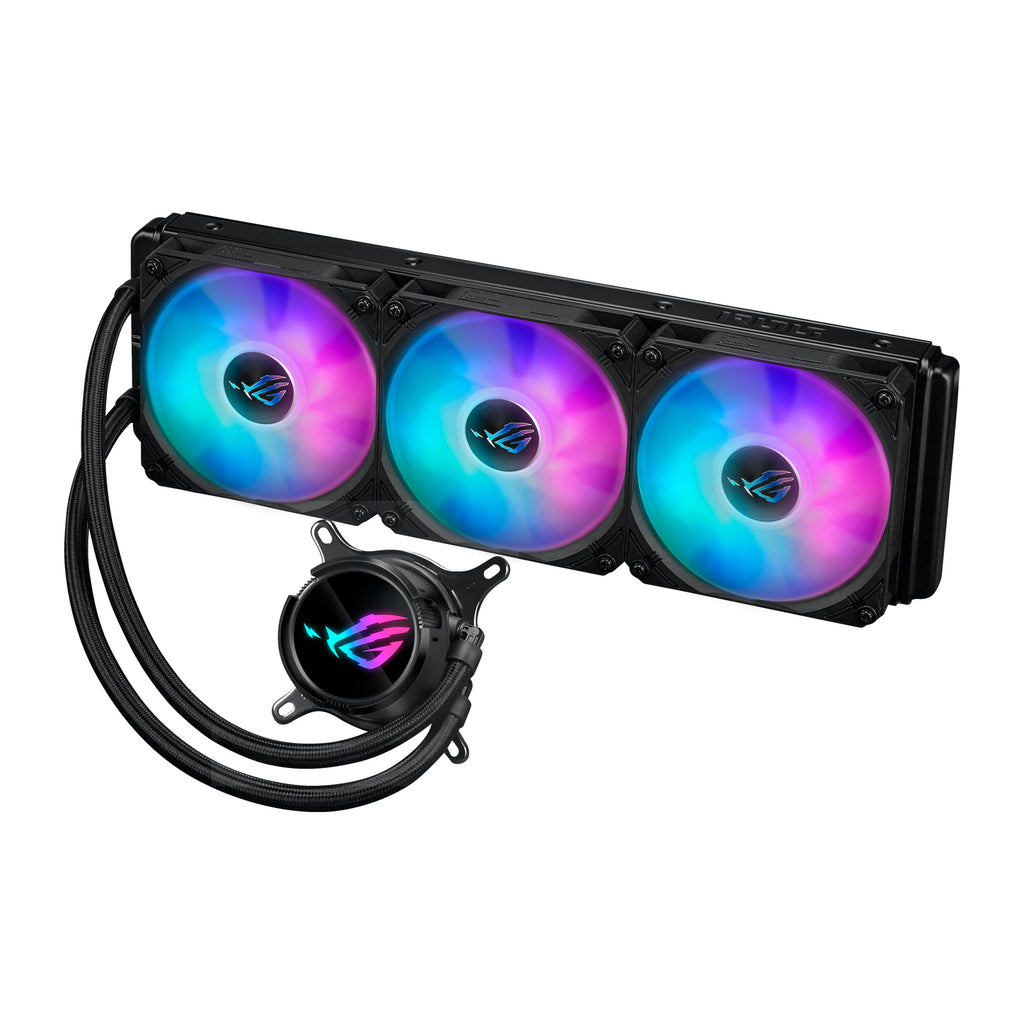 ASUS ROG Strix LC III 360 ARGB Noir — vue produit 2 du watercooling AIO sur fond blanc carré — réf. 90RC00T1-M0UAY0