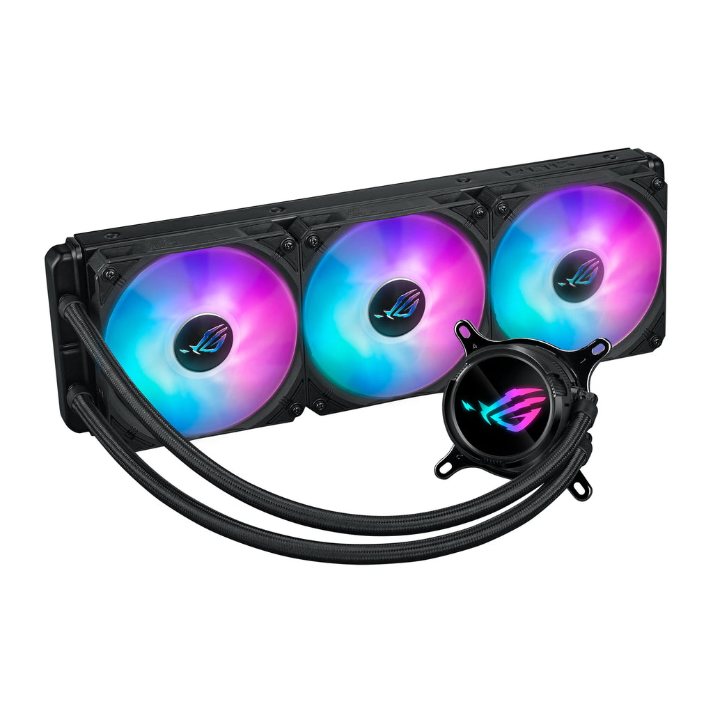 ASUS ROG Strix LC III 360 ARGB Noir — vue produit 3 du watercooling AIO sur fond blanc carré — réf. 90RC00T1-M0UAY0