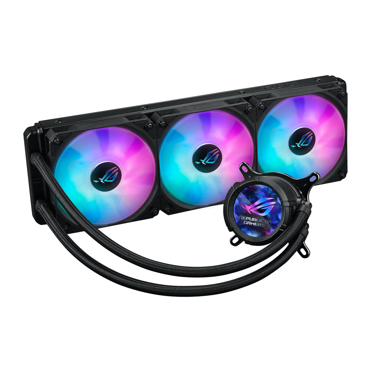 ASUS ROG STRIX LC III 360 ARGB LCD Noir — vue de l’écran 2 du watercooling AIO sur fond blanc carré — réf. 90RC00W1-M0UAY0