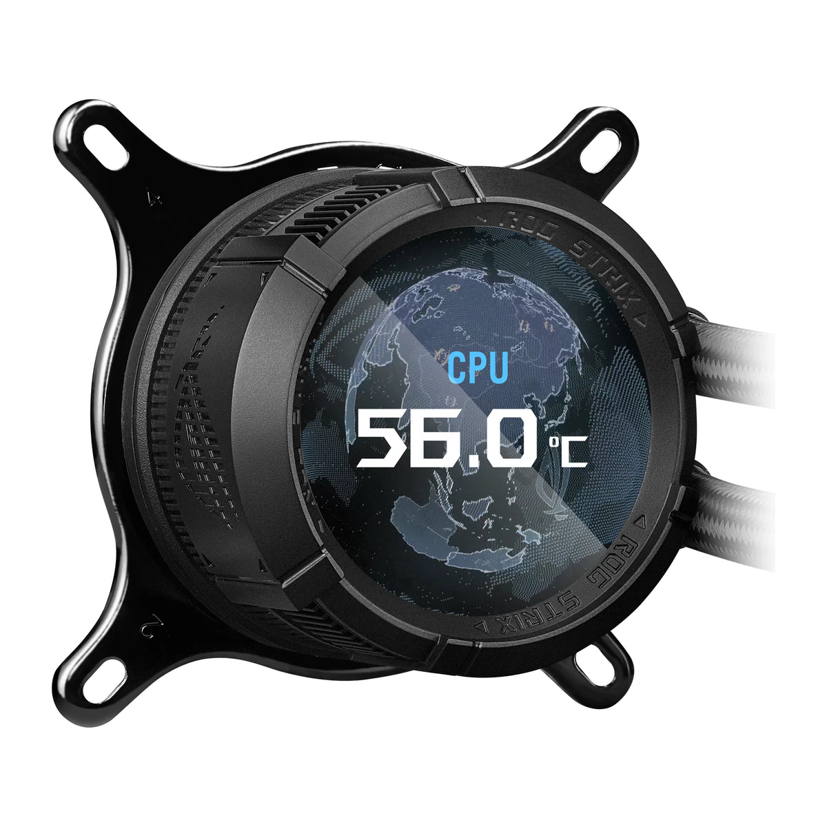 ASUS ROG STRIX LC III 360 ARGB LCD Noir — vue de l’écran 3 du watercooling AIO sur fond blanc carré — réf. 90RC00W1-M0UAY0