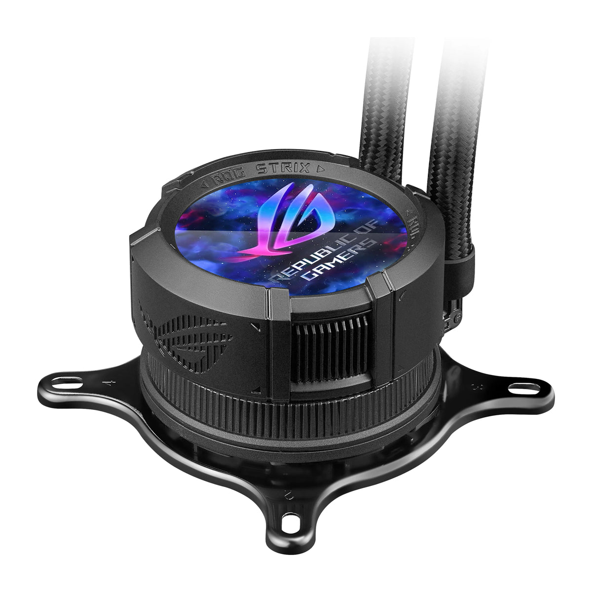 ASUS ROG STRIX LC III 360 ARGB LCD Noir — vue de l’écran 4 du watercooling AIO sur fond blanc carré — réf. 90RC00W1-M0UAY0