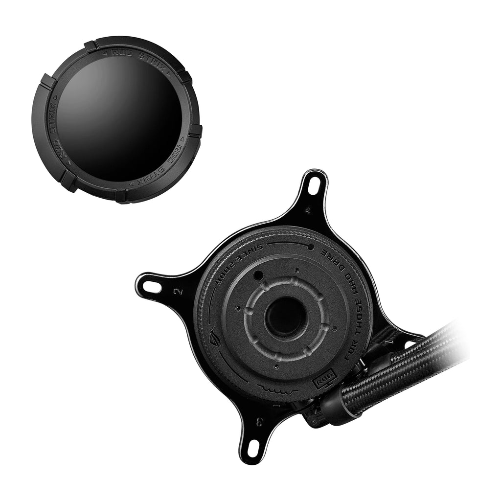 ASUS ROG STRIX LC III 360 ARGB LCD Noir — vue de l’écran 5 du watercooling AIO sur fond blanc carré — réf. 90RC00W1-M0UAY0