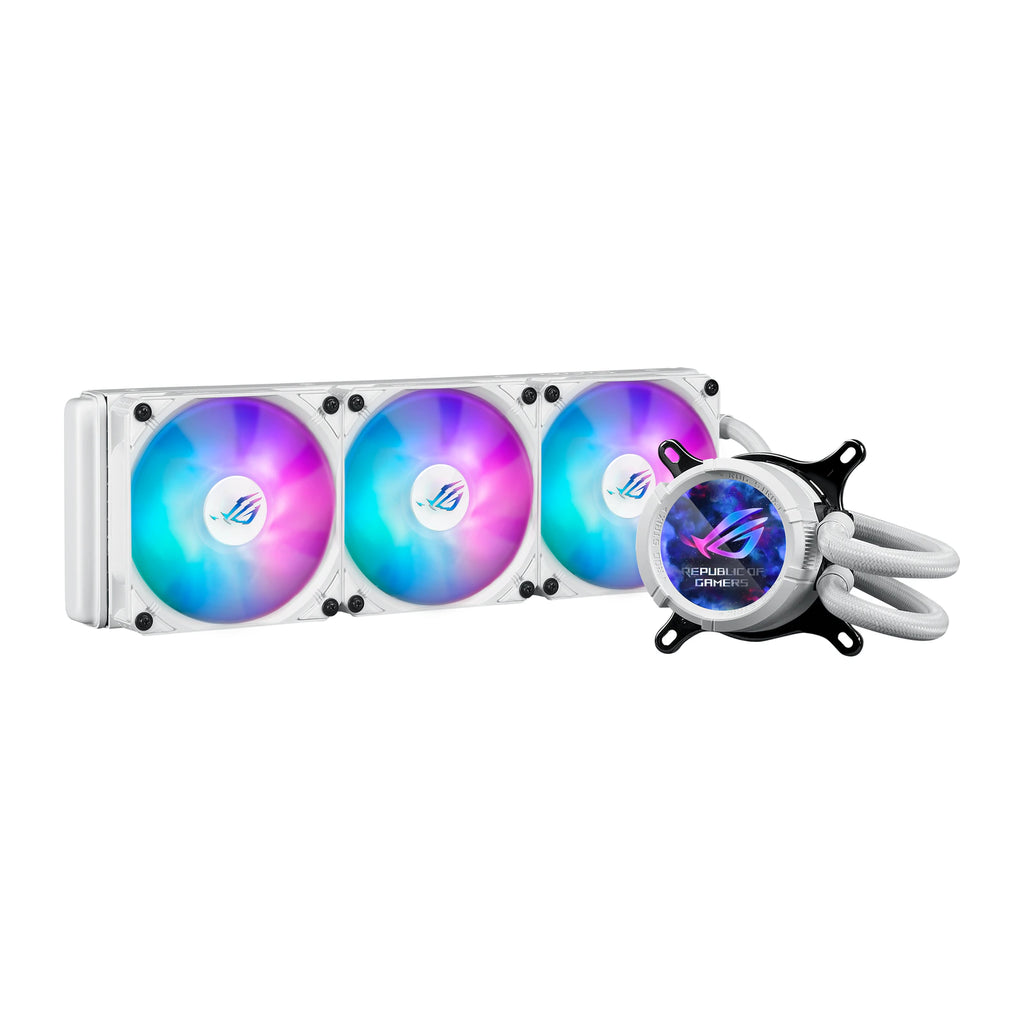 ASUS ROG STRIX LC III 360 ARGB LCD Blanc — vue principale du watercooling AIO sur fond blanc carré — réf. 90RC00W2-M0UAY0