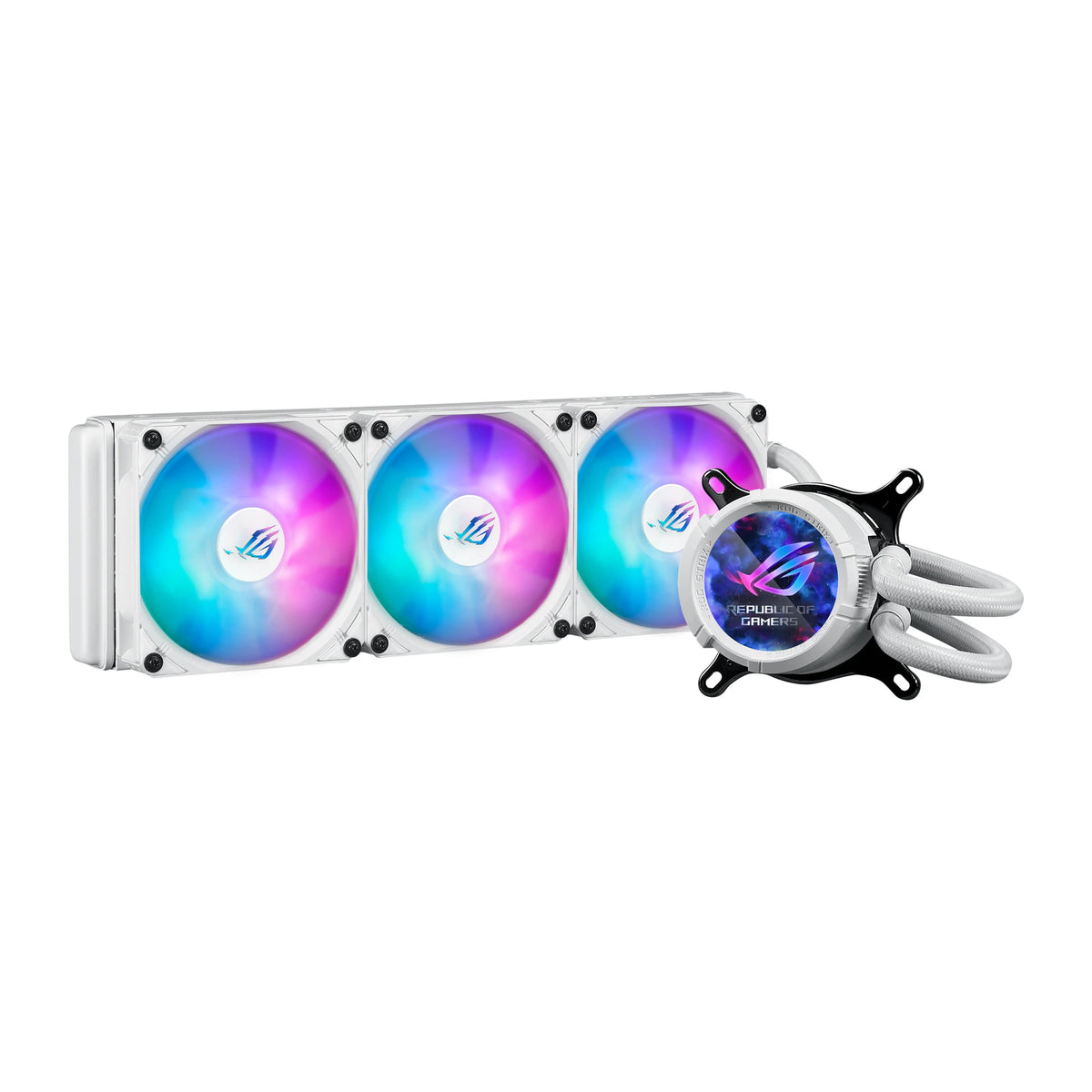 ASUS ROG STRIX LC III 360 ARGB LCD Blanc — vue principale du watercooling AIO sur fond blanc carré — réf. 90RC00W2-M0UAY0