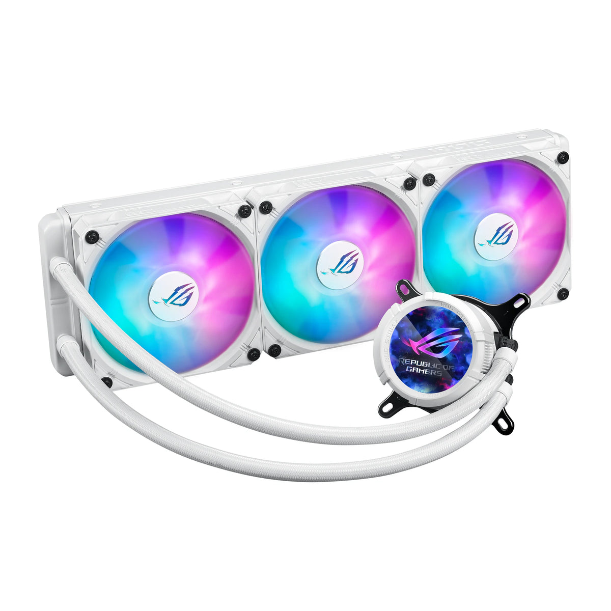 ASUS ROG STRIX LC III 360 ARGB LCD Blanc — vue de l’écran 2 du watercooling AIO sur fond blanc carré — réf. 90RC00W2-M0UAY0