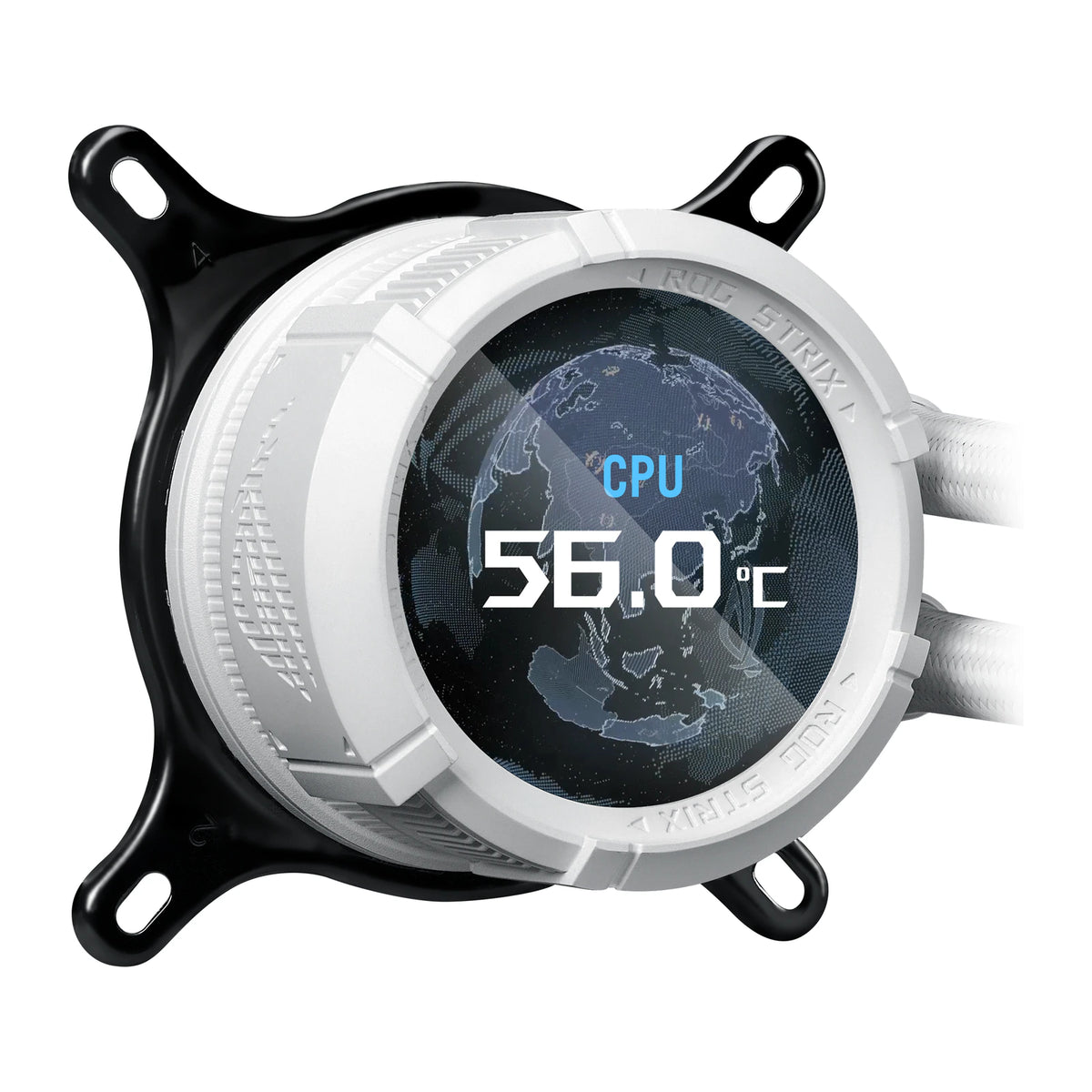ASUS ROG STRIX LC III 360 ARGB LCD Blanc — vue de l’écran 3 du watercooling AIO sur fond blanc carré — réf. 90RC00W2-M0UAY0