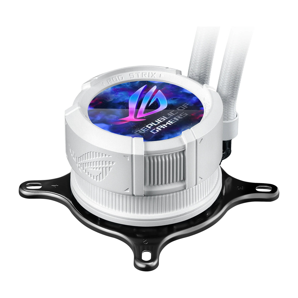 ASUS ROG STRIX LC III 360 ARGB LCD Blanc — vue de l’écran 4 du watercooling AIO sur fond blanc carré — réf. 90RC00W2-M0UAY0