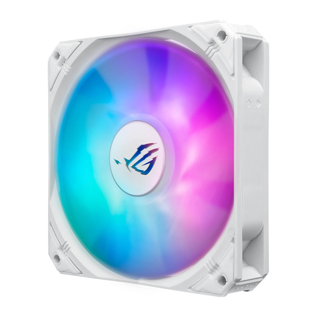 ASUS ROG STRIX LC III 360 ARGB LCD Blanc — vue de l’écran 7 du watercooling AIO sur fond blanc carré — réf. 90RC00W2-M0UAY0