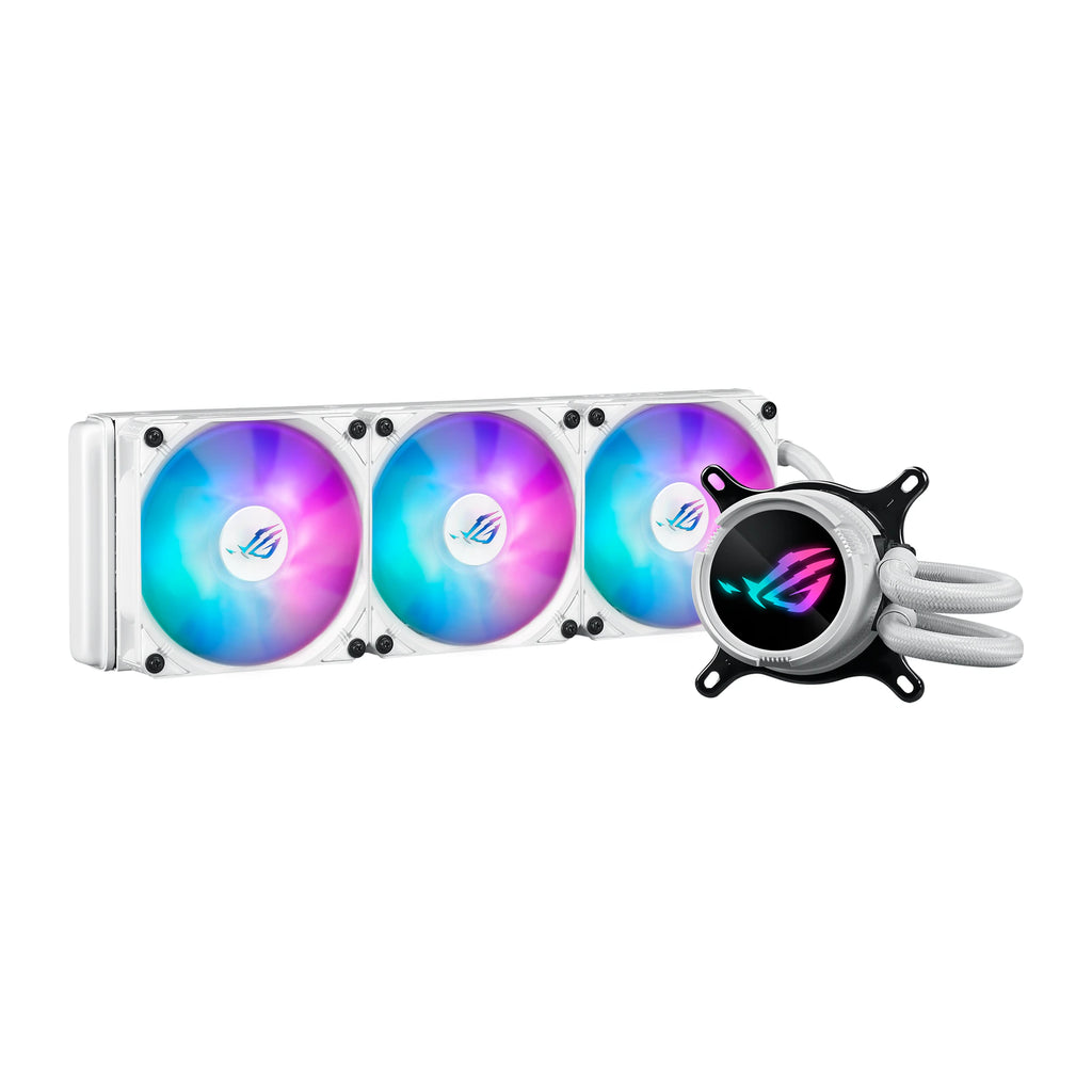 ASUS ROG Strix LC III 360 ARGB Blanc — vue principale du watercooling AIO sur fond blanc carré — réf. 90RC00T2-M0UAY0