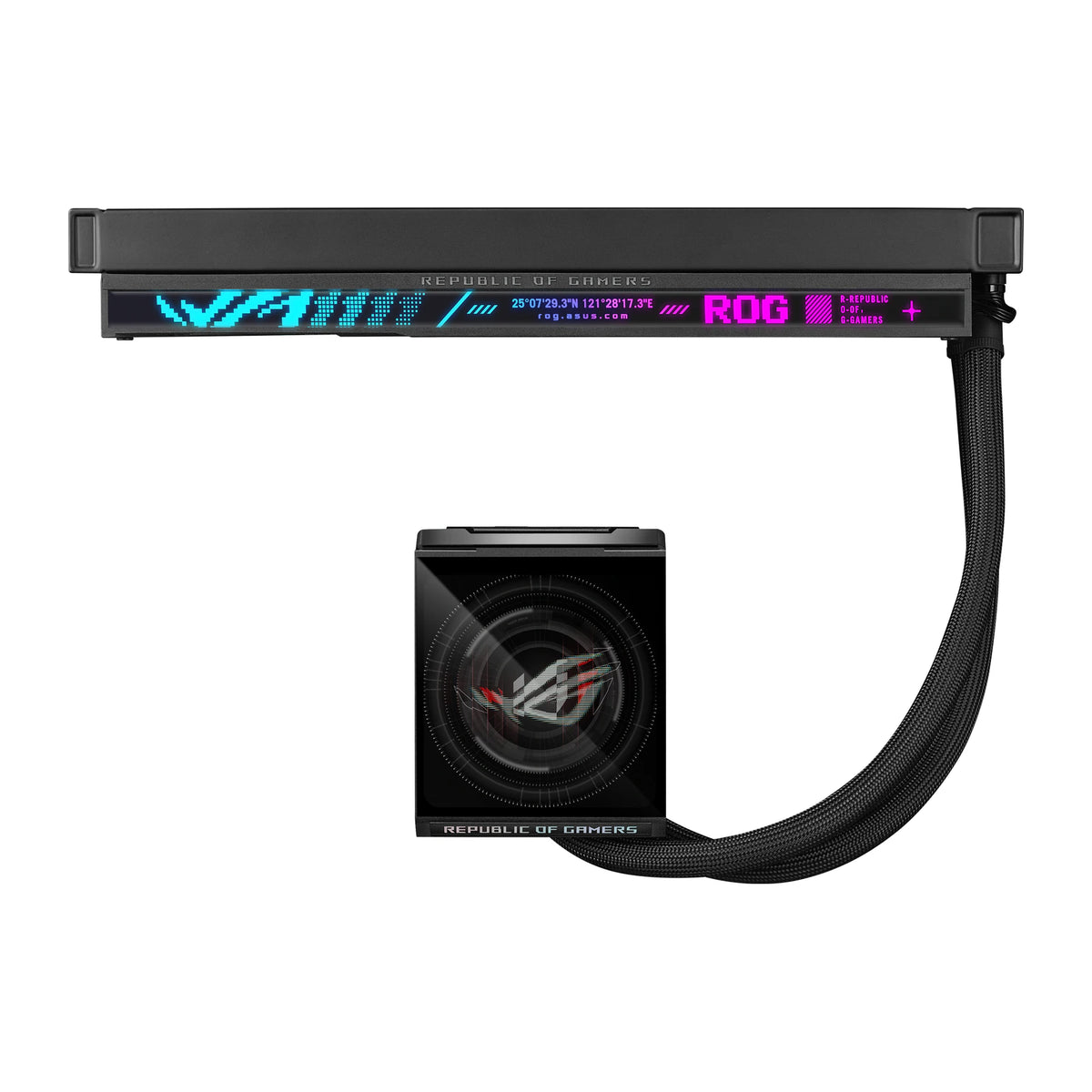 ASUS ROG Strix LC IV 360 ARGB LCD Noir — vue de l’écran 5 du watercooling AIO sur fond blanc carré — réf. 90RC01M1-B0EAY0