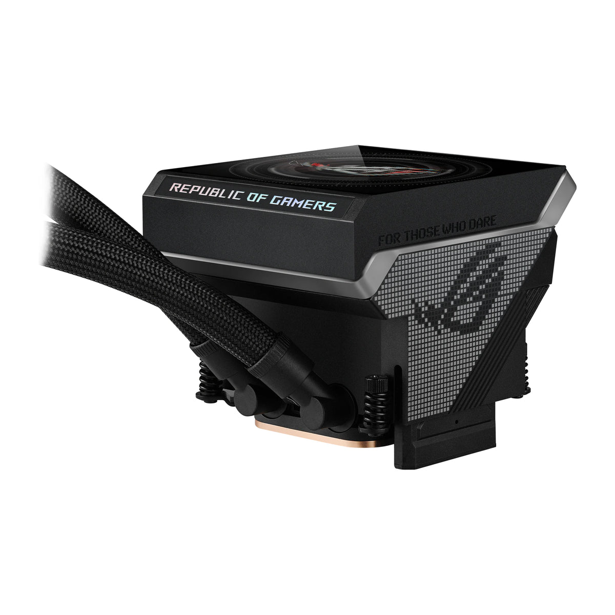 ASUS ROG Strix LC IV 360 ARGB LCD Noir — vue de l’écran 7 du watercooling AIO sur fond blanc carré — réf. 90RC01M1-B0EAY0
