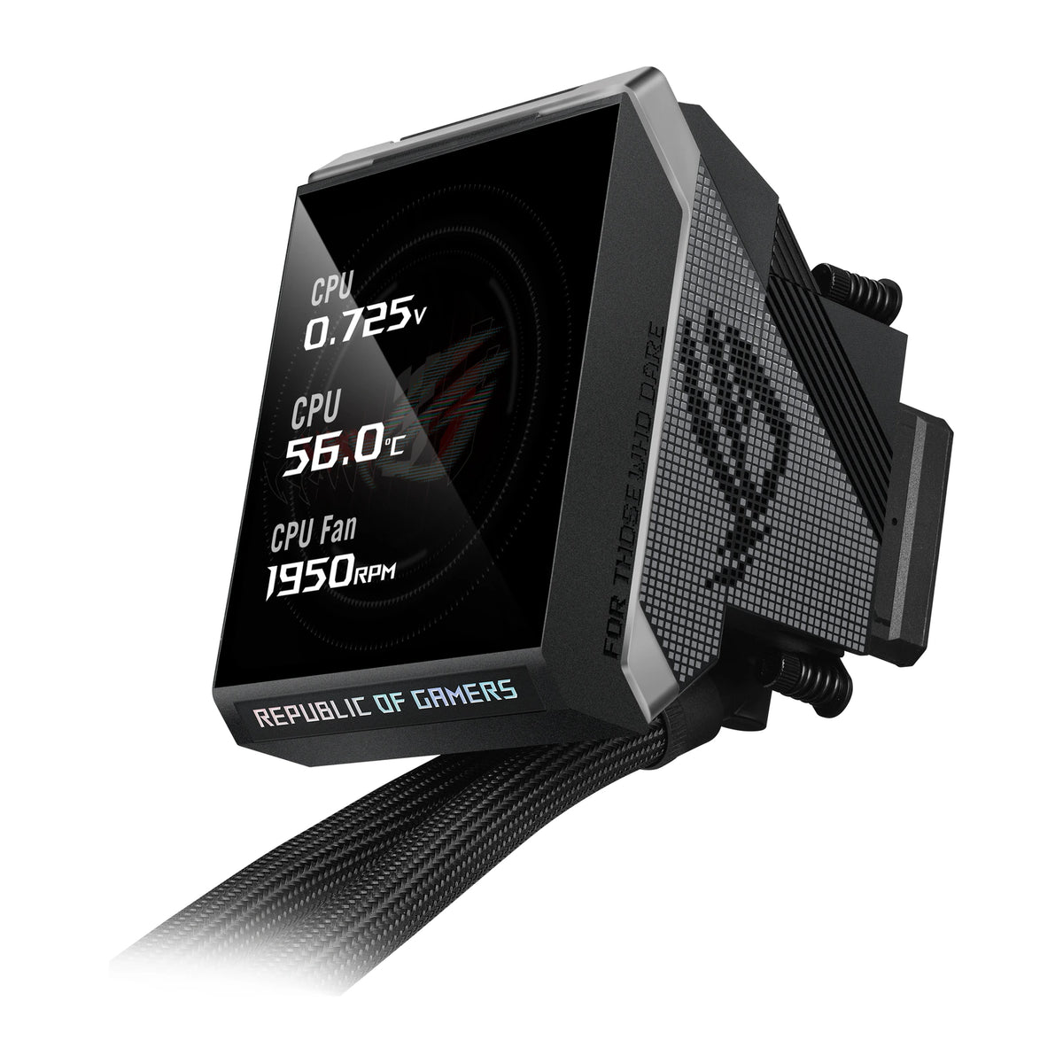ASUS ROG Strix LC IV 360 ARGB LCD Noir — vue de l’écran 8 du watercooling AIO sur fond blanc carré — réf. 90RC01M1-B0EAY0