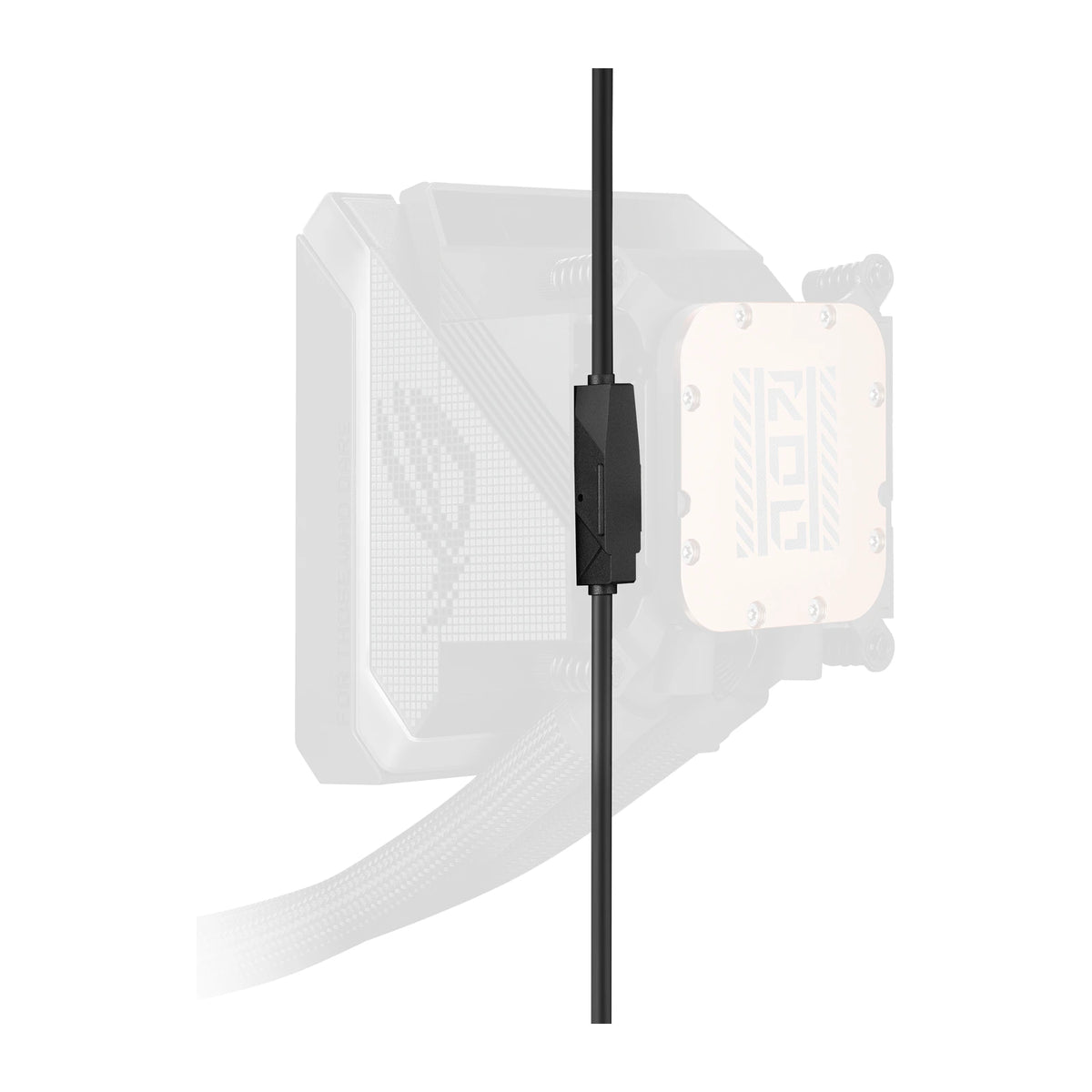 ASUS ROG Strix LC IV 360 ARGB LCD Noir — vue latérale de la pompe 2 du watercooling AIO sur fond blanc carré — réf. 90RC01M1-B0EAY0