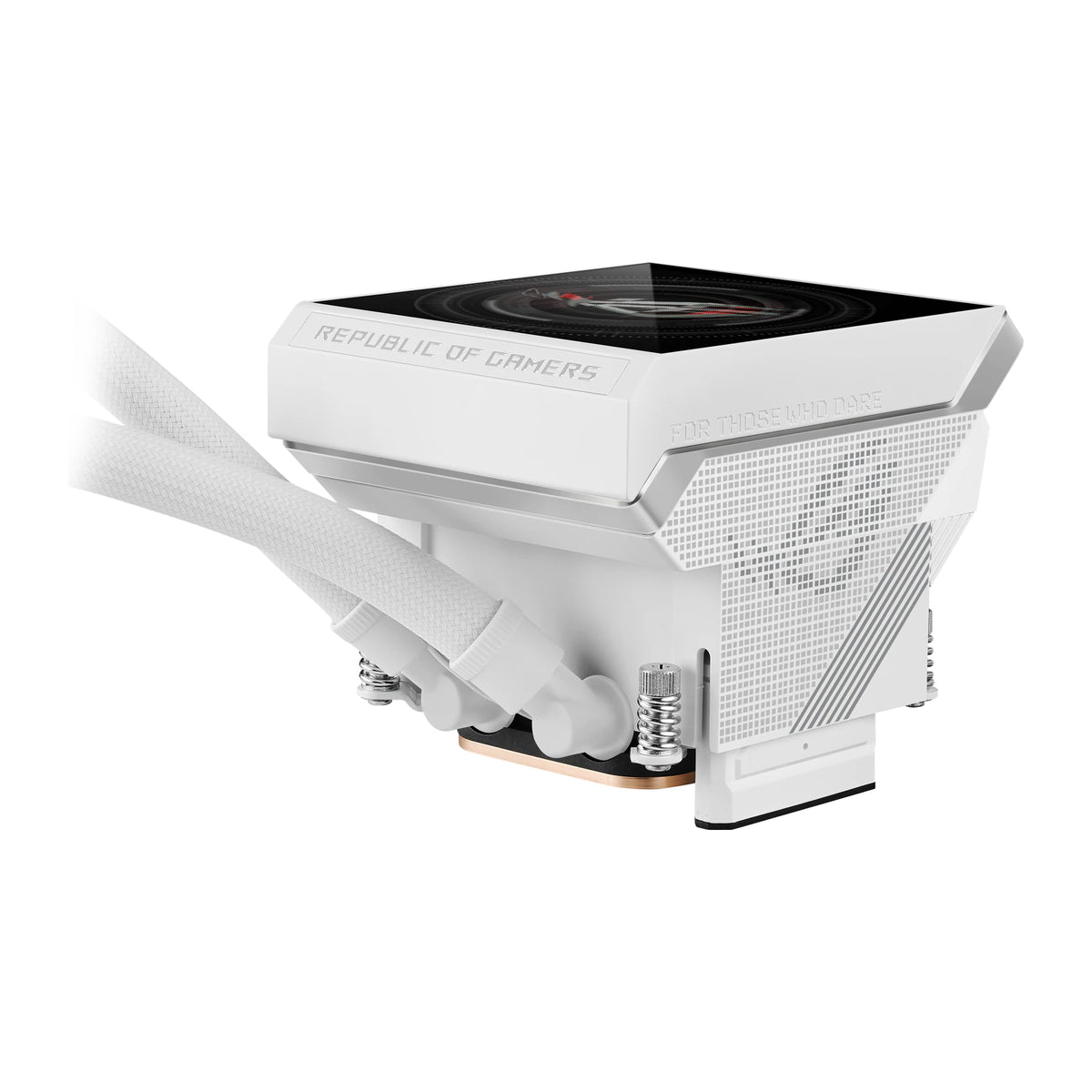 ASUS ROG Strix LC IV 360 ARGB LCD Blanc — vue de l’écran 6 du watercooling AIO sur fond blanc carré — réf. 90RC01M2-B0EAY0