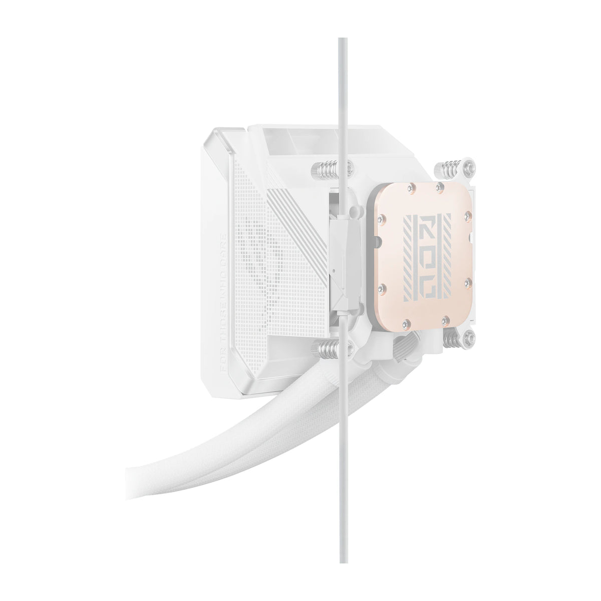 ASUS ROG Strix LC IV 360 ARGB LCD Blanc — vue latérale de la pompe 3 du watercooling AIO sur fond blanc carré — réf. 90RC01M2-B0EAY0