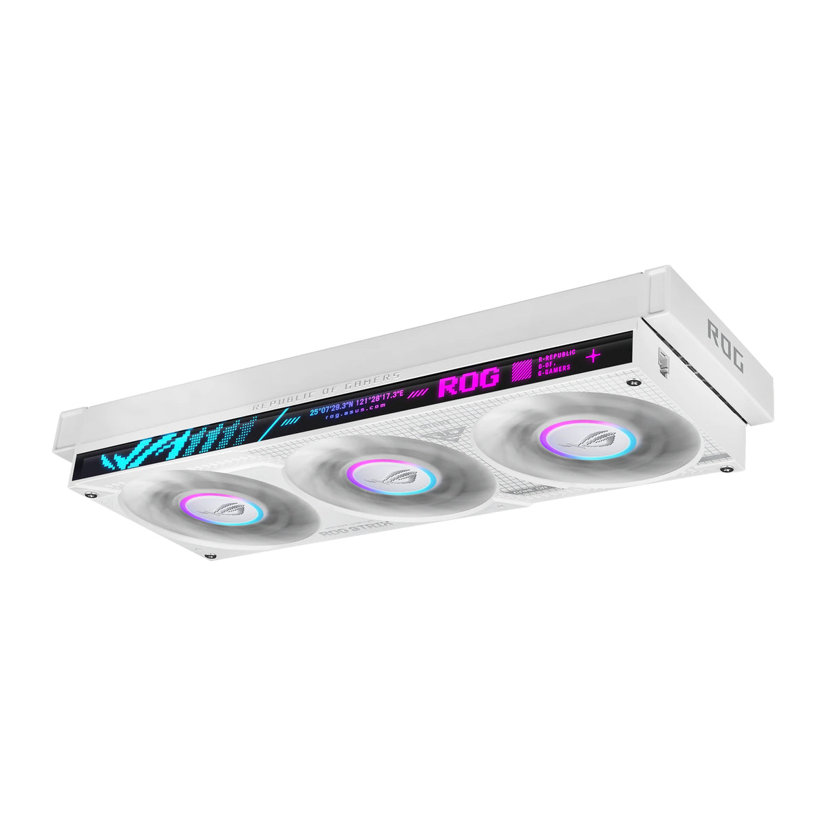 ASUS ROG Strix LC IV 360 ARGB LCD Blanc — vue de l’écran 9 du watercooling AIO sur fond blanc carré — réf. 90RC01M2-B0EAY0