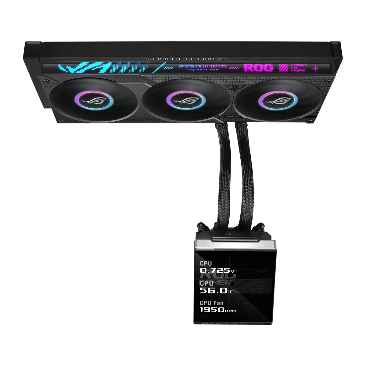 ASUS ROG Strix SLC IV 360 ARGB LCD Noir — vue de l’écran 2 du watercooling AIO sur fond blanc carré — réf. 90RC01S1-B0EAY0