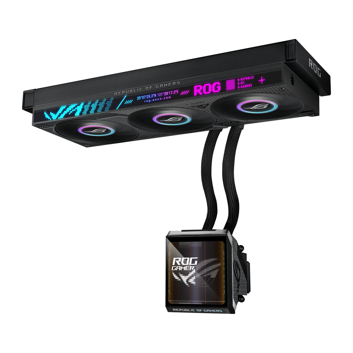 ASUS ROG Strix SLC IV 360 ARGB LCD Noir — vue de l’écran 4 du watercooling AIO sur fond blanc carré — réf. 90RC01S1-B0EAY0