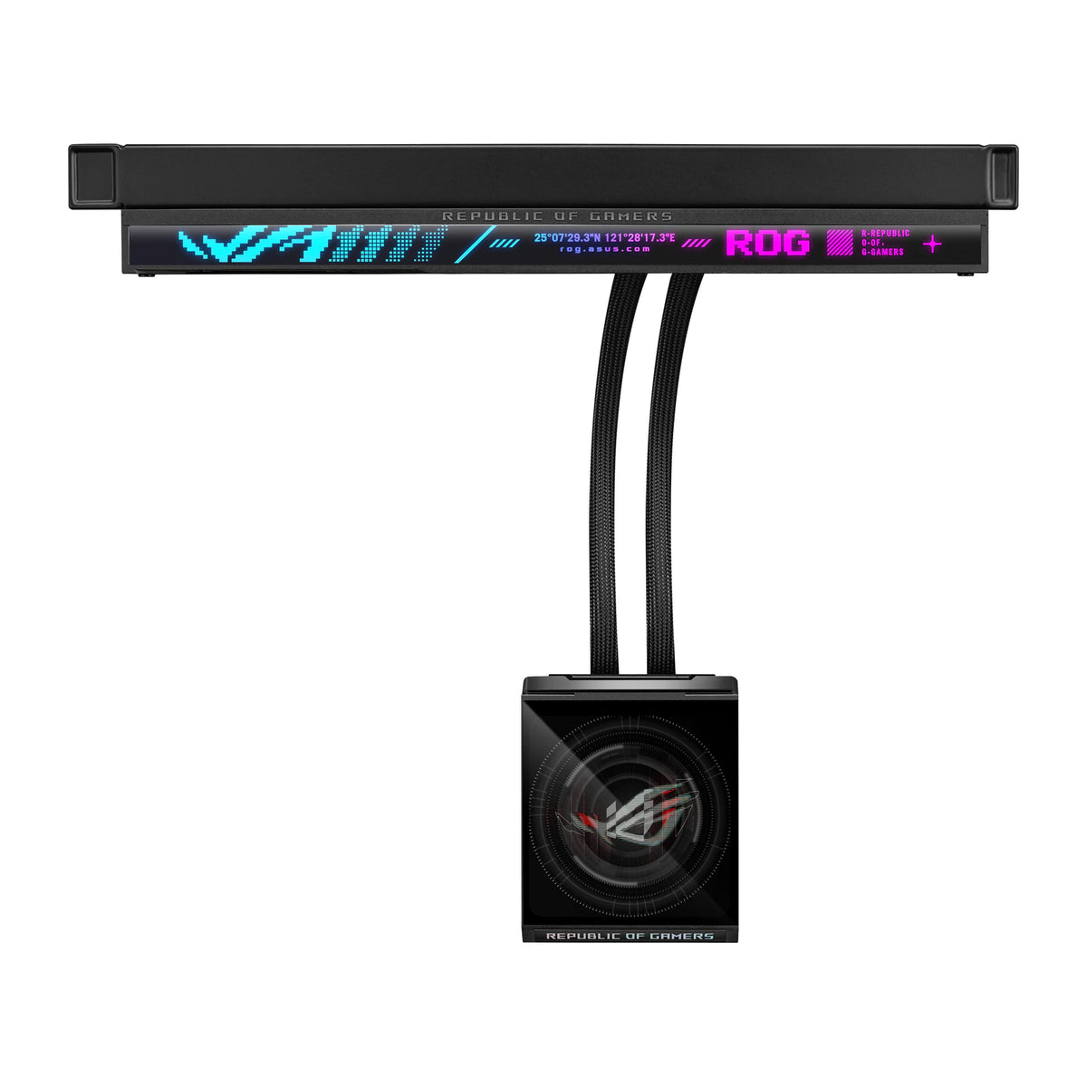 ASUS ROG Strix SLC IV 360 ARGB LCD Noir — vue de l’écran 5 du watercooling AIO sur fond blanc carré — réf. 90RC01S1-B0EAY0