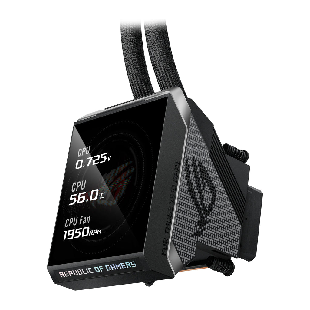 ASUS ROG Strix SLC IV 360 ARGB LCD Noir — vue de l’écran 10 du watercooling AIO sur fond blanc carré — réf. 90RC01S1-B0EAY0