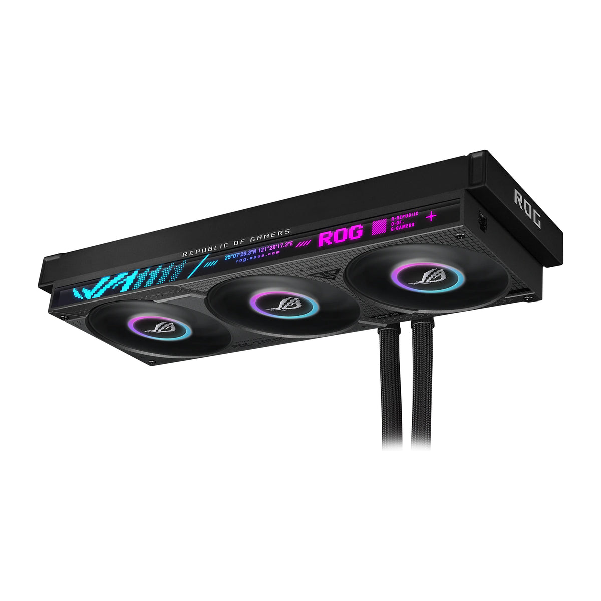 ASUS ROG Strix SLC IV 360 ARGB LCD Noir — vue de l’écran 15 du watercooling AIO sur fond blanc carré — réf. 90RC01S1-B0EAY0