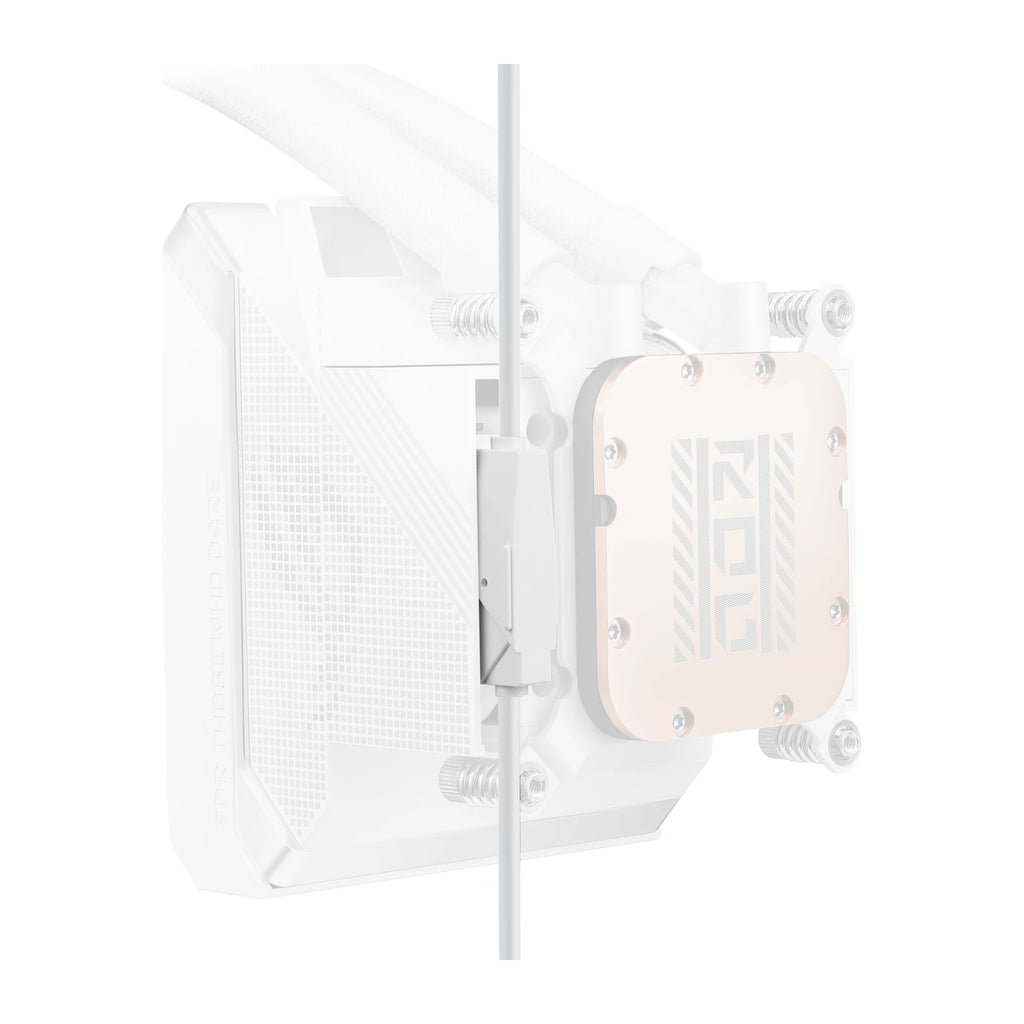 ASUS ROG Strix SLC IV 360 ARGB LCD Blanc — vue de l’écran 9 du watercooling AIO sur fond blanc carré — réf. 90RC01S2-B0EAY0