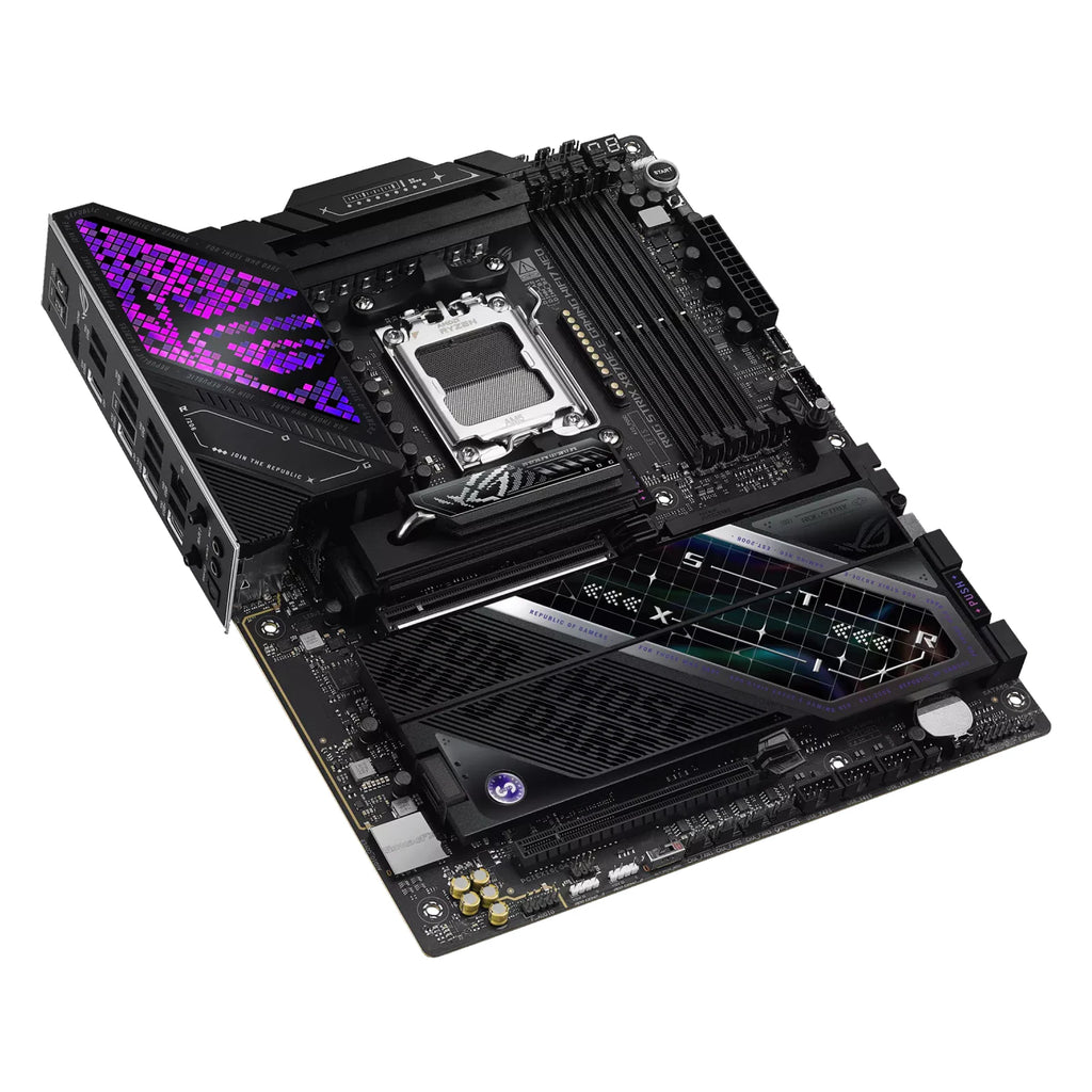 ASUS ROG STRIX X870E-E GAMING WIFI7 NEO — vue de dessus sur fond blanc carré — réf. 90MB1P20-M0EAY0