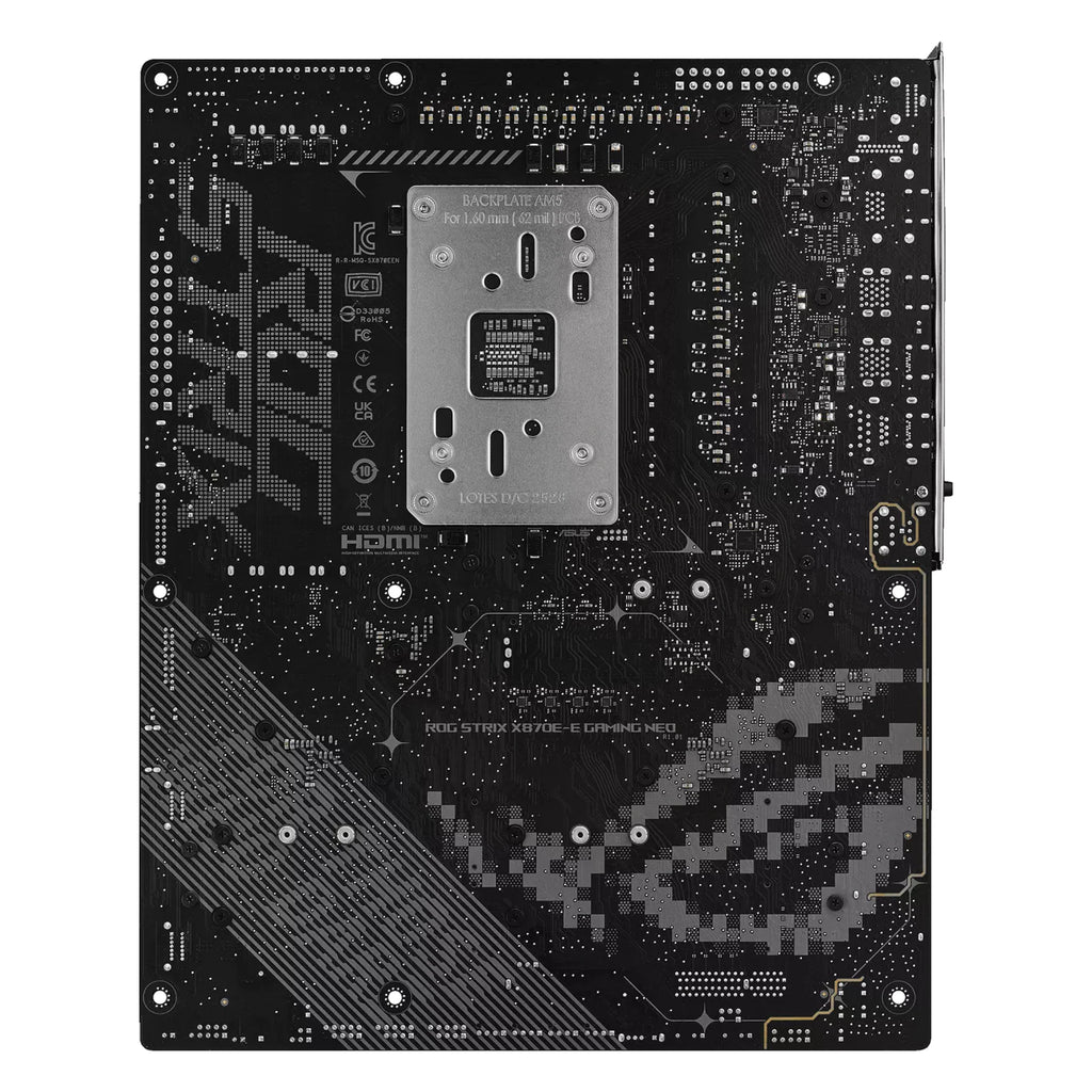 ASUS ROG STRIX X870E-E GAMING WIFI7 NEO — vue arrière sur fond blanc carré — réf. 90MB1P20-M0EAY0