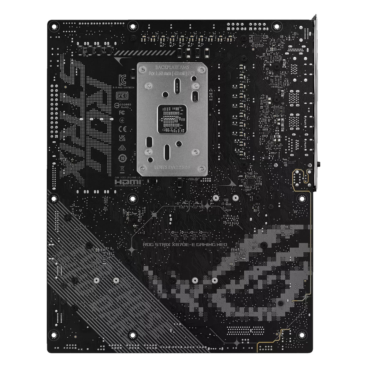 ASUS ROG STRIX X870E-E GAMING WIFI7 NEO — vue arrière sur fond blanc carré — réf. 90MB1P20-M0EAY0