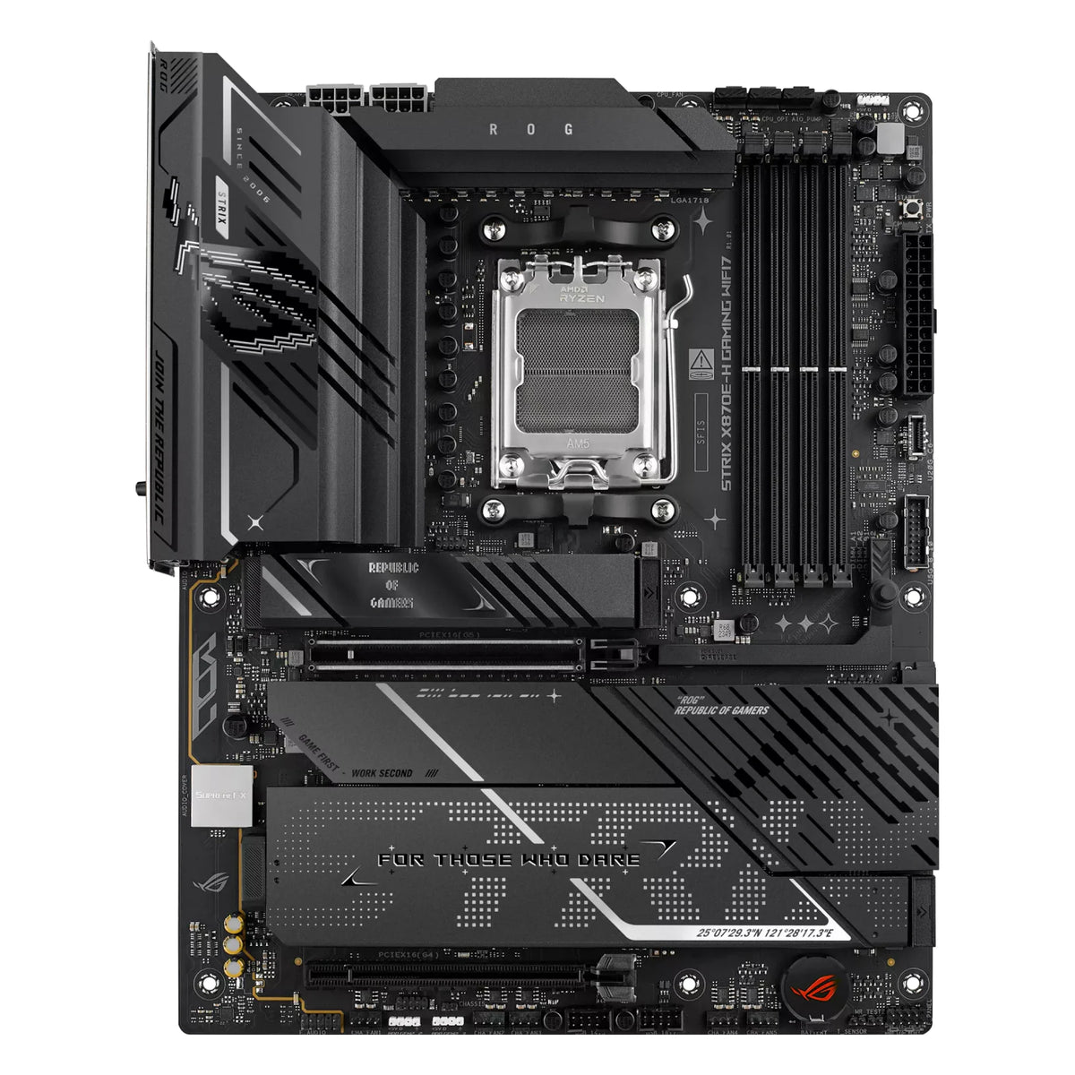 ASUS ROG STRIX X870E-H GAMING WIFI7 — vue principale sur fond blanc carré — réf. 90MB1M90-M0EAY0