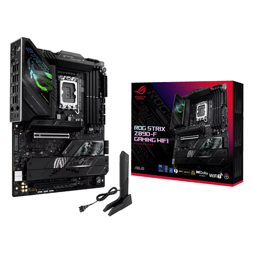 ASUS ROG STRIX Z890-F GAMING WIFI — vue en perspective à 45 degrés sur fond blanc carré — réf. 90MB1I40-M0EAY0