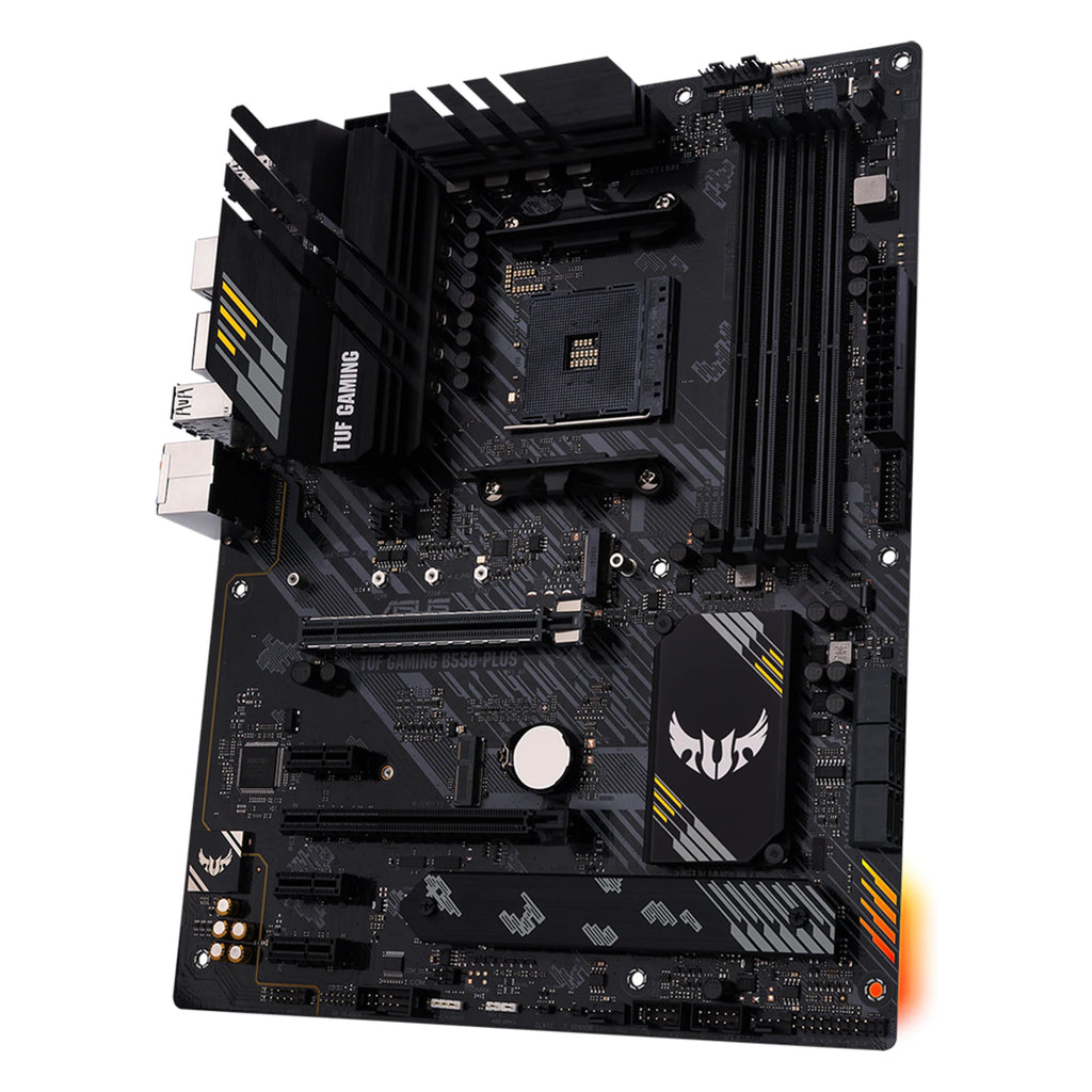 ASUS TUF GAMING B550-PLUS — vue produit 2 sur fond blanc carré — réf. 90MB14G0-M0EAY0