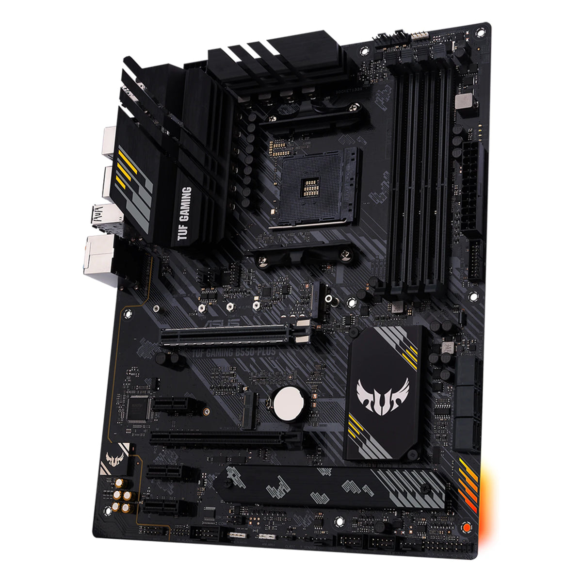 ASUS TUF GAMING B550-PLUS — vue produit 2 sur fond blanc carré — réf. 90MB14G0-M0EAY0