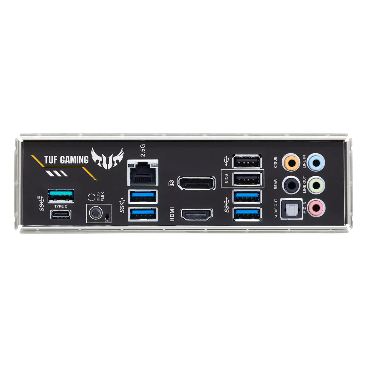 ASUS TUF GAMING B550-PLUS — vue produit 5 sur fond blanc carré — réf. 90MB14G0-M0EAY0