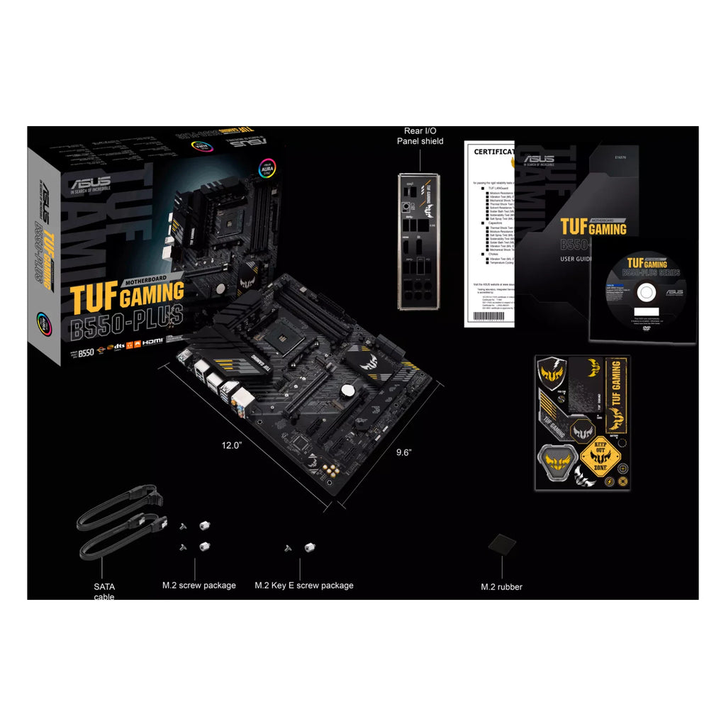 ASUS TUF GAMING B550-PLUS — vue produit 7 sur fond blanc carré — réf. 90MB14G0-M0EAY0