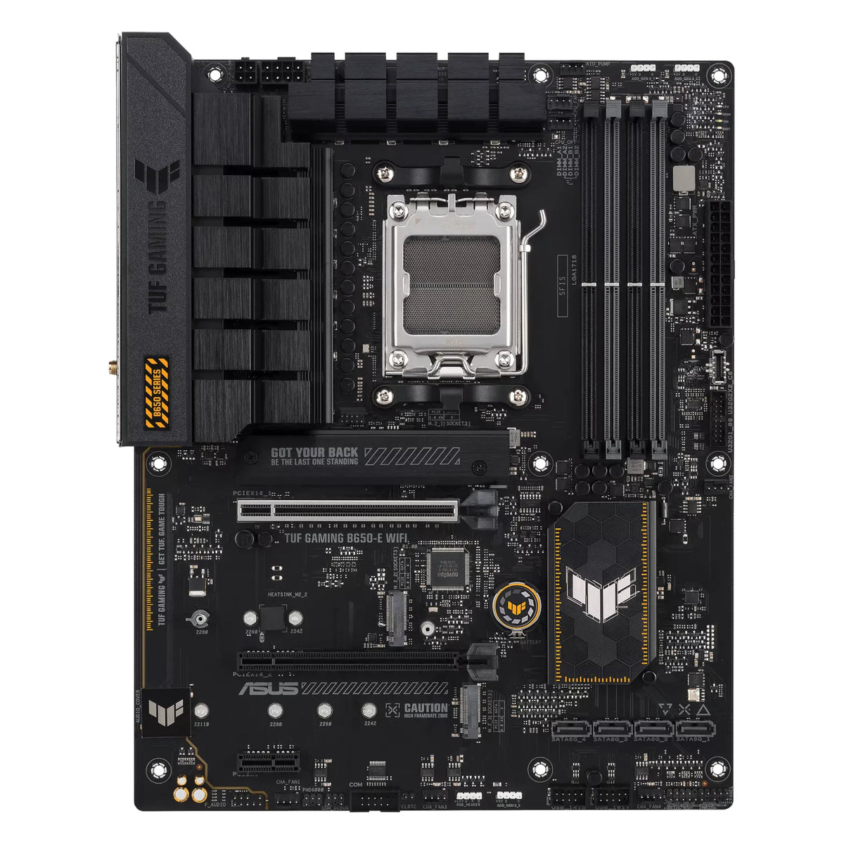 ASUS TUF GAMING B650-E WIFI — vue principale sur fond blanc carré — réf. 90MB1GT0-M0EAY0