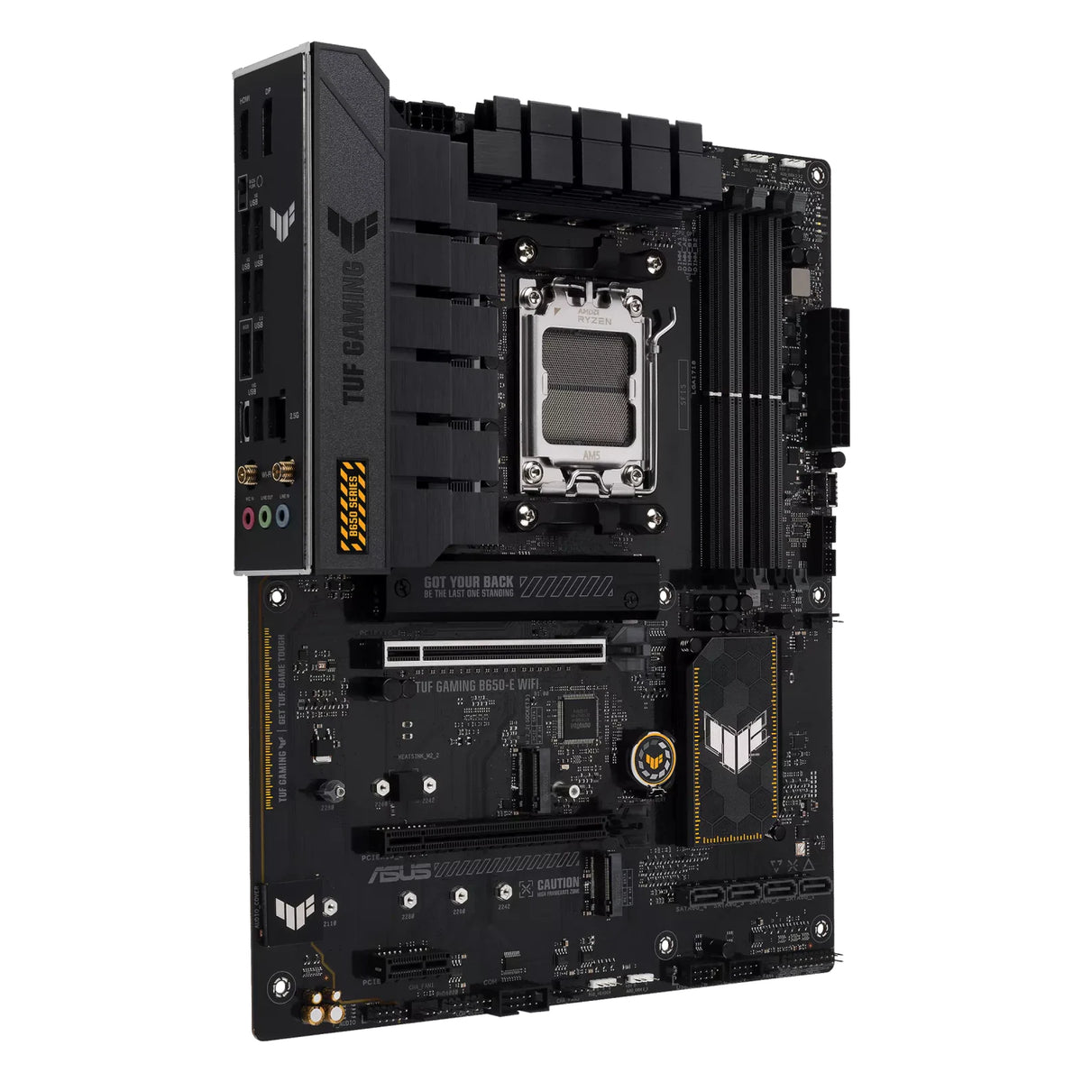 ASUS TUF GAMING B650-E WIFI — connectique arrière sur fond blanc carré — réf. 90MB1GT0-M0EAY0