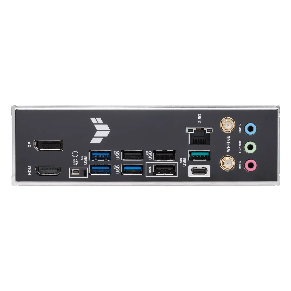 ASUS TUF GAMING B650-E WIFI — connectique arrière sur fond blanc carré — réf. 90MB1GT0-M0EAY0