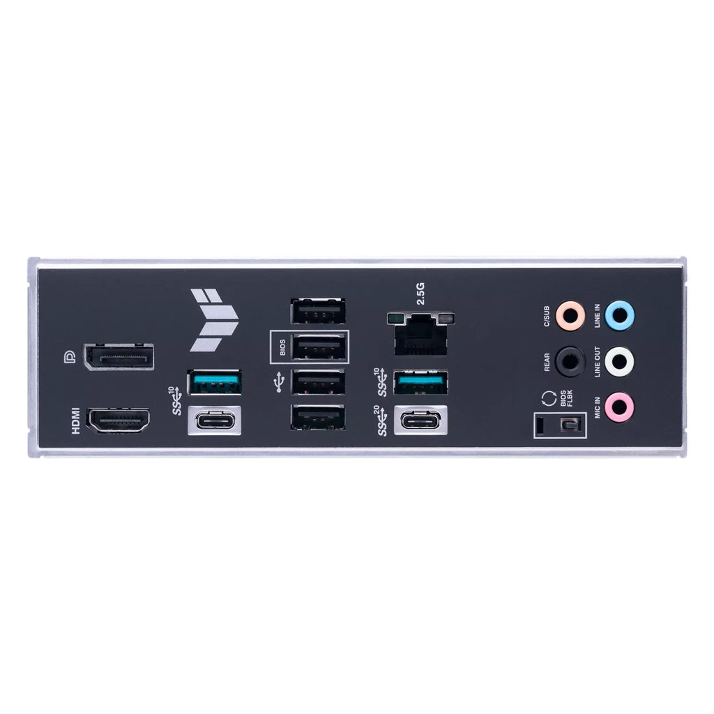ASUS TUF GAMING B650-PLUS — connectique arrière sur fond blanc carré — réf. 90MB1BY0-M0EAY0