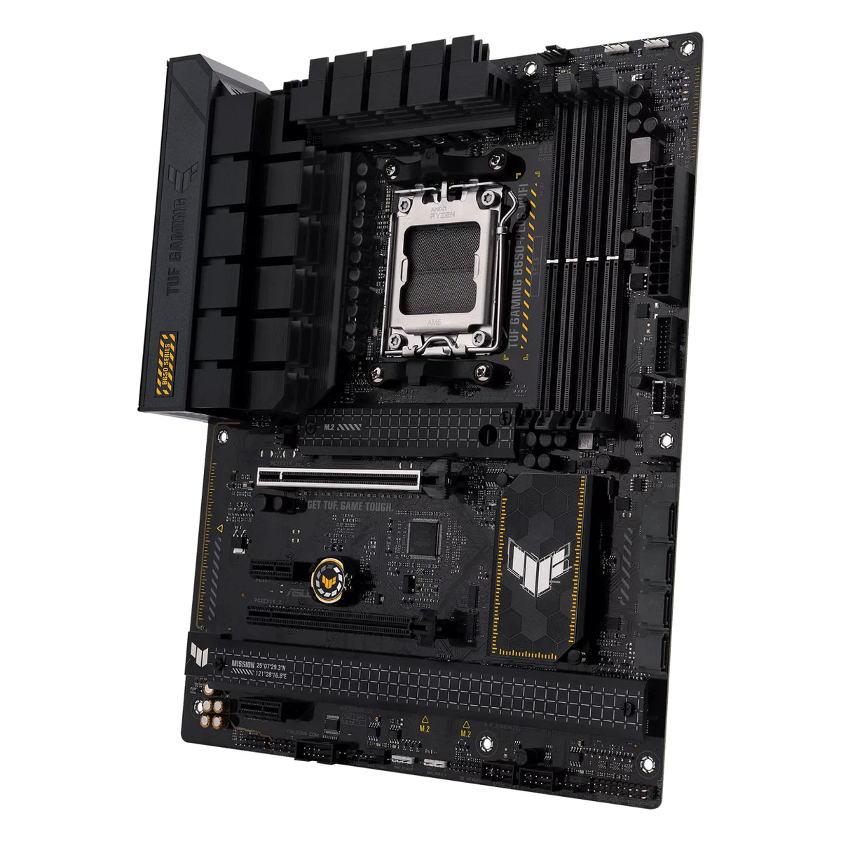 ASUS TUF GAMING B650-PLUS WIFI — vue en perspective à 45 degrés sur fond blanc carré — réf. 90MB1BZ0-M0EAY0