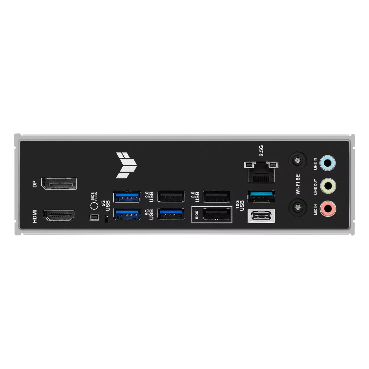 ASUS TUF GAMING B650E-E WIFI — connectique arrière sur fond blanc carré — réf. 90MB1LT0-M0EAY0