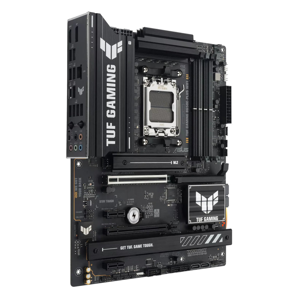 ASUS TUF GAMING B650E-PLUS WIFI — connectique arrière sur fond blanc carré — réf. 90MB1M20-M0EAY0