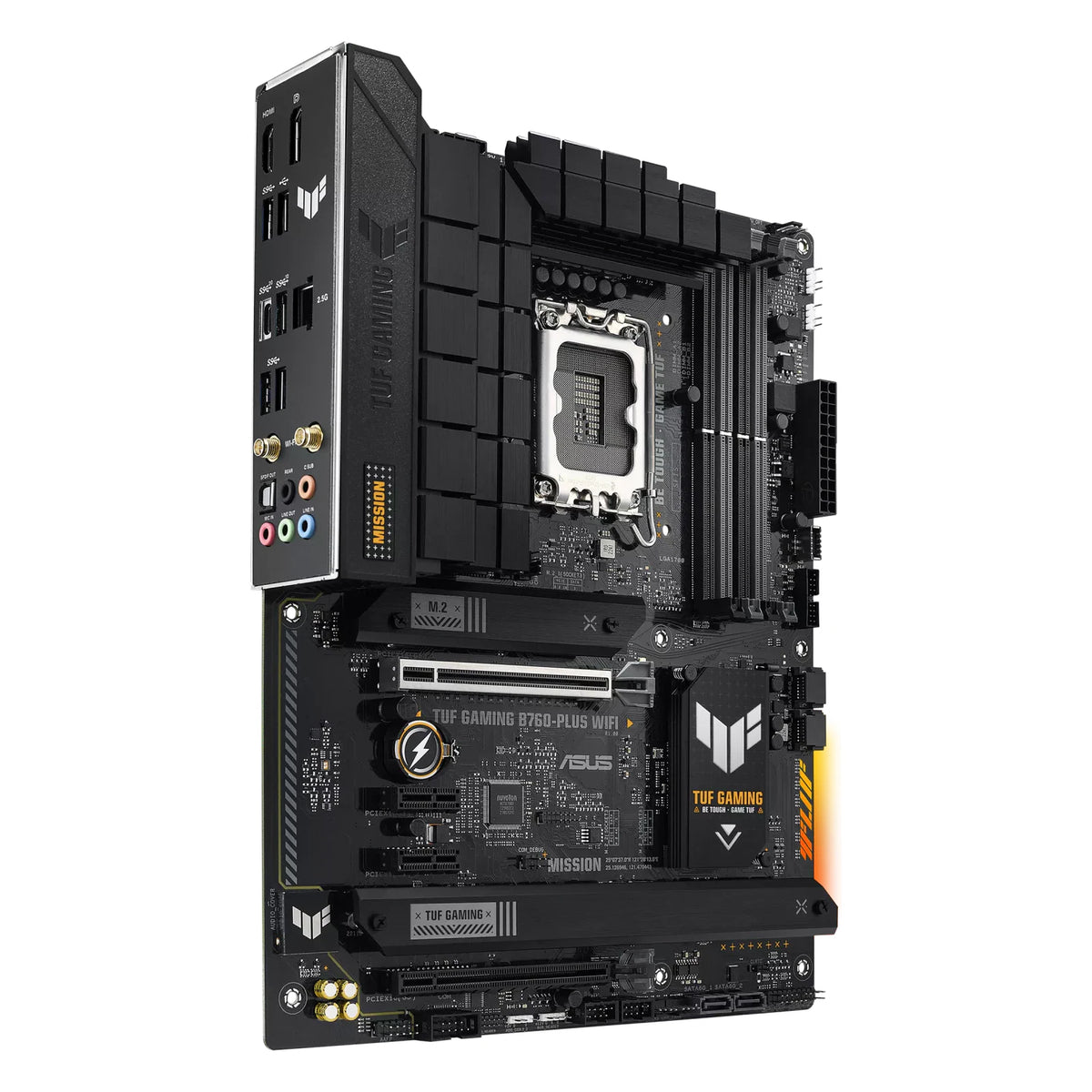 ASUS TUF GAMING B760-PLUS WIFI — connectique arrière sur fond blanc carré — réf. 90MB1ER0-M1EAY0