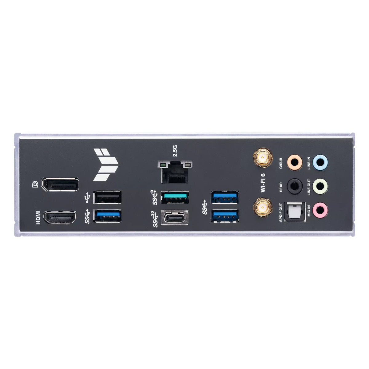 ASUS TUF GAMING B760-PLUS WIFI — connectique arrière sur fond blanc carré — réf. 90MB1ER0-M1EAY0