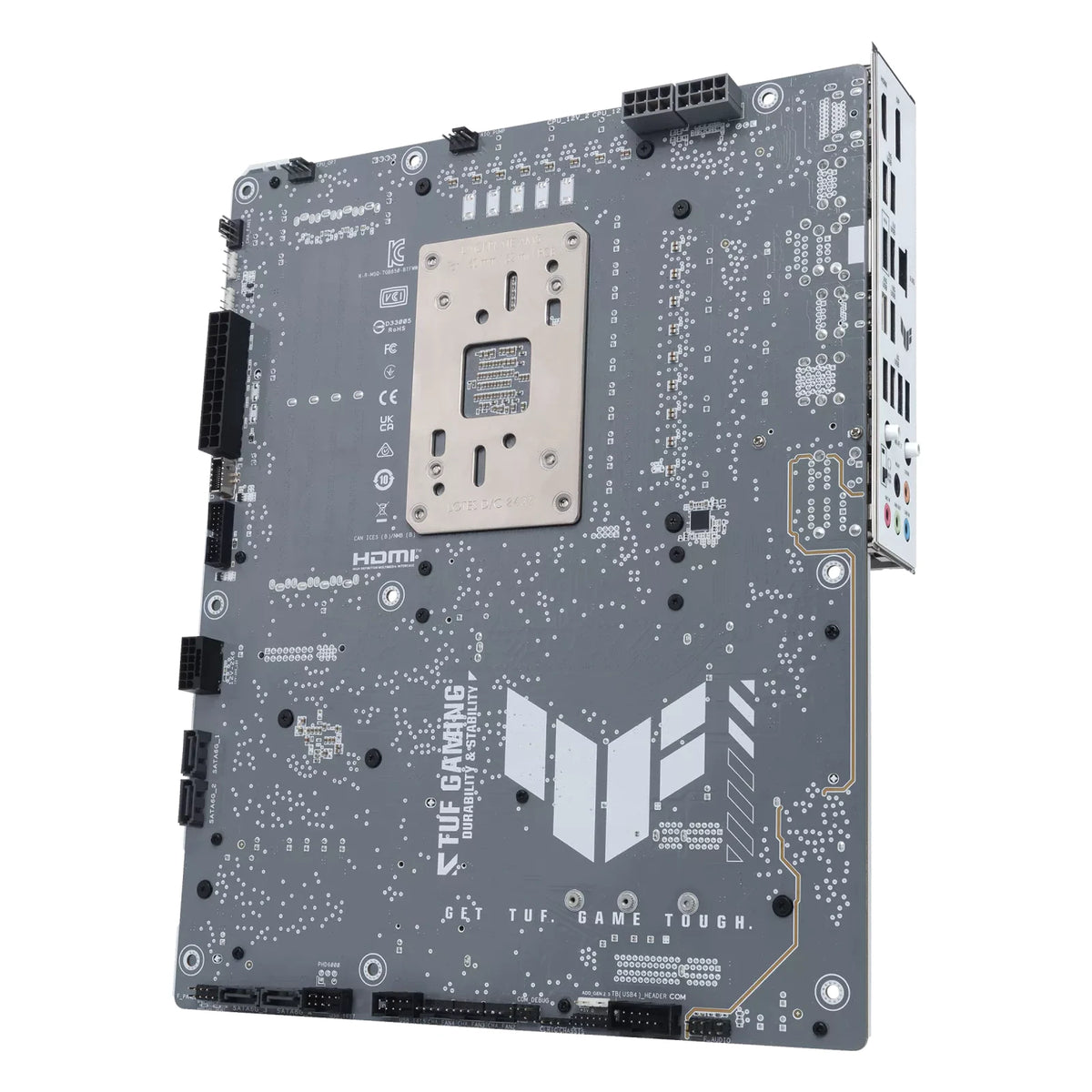 ASUS TUF GAMING B850-BTF WIFI W — vue arrière sur fond blanc carré — réf. 90MB1KW0-M0EAY0