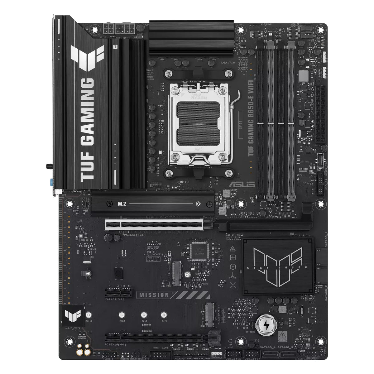 ASUS TUF GAMING B850-E WIFI — vue principale sur fond blanc carré — réf. 90MB1L20-M0EAY0