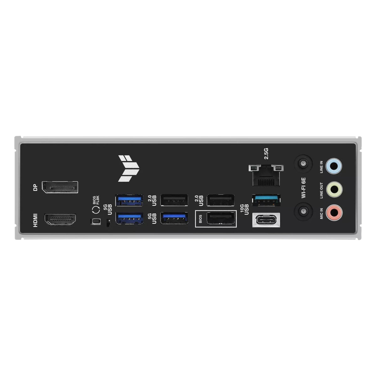 ASUS TUF GAMING B850-E WIFI — connectique arrière sur fond blanc carré — réf. 90MB1L20-M0EAY0