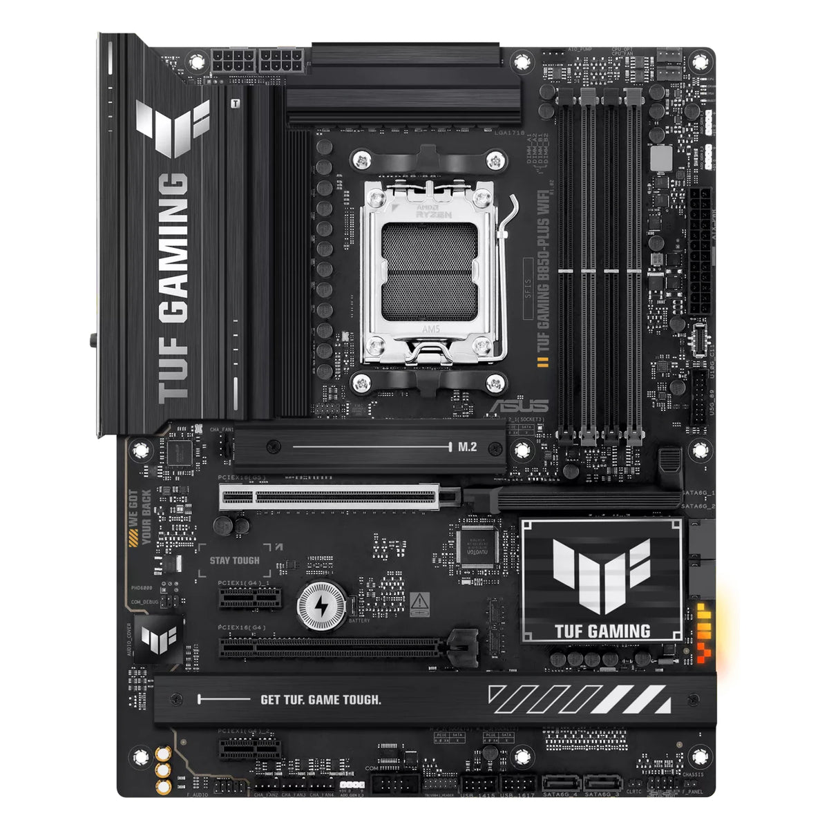 ASUS TUF GAMING B850-PLUS WIFI — vue de face sur fond blanc carré — réf. 90MB1J30-M0EAY0