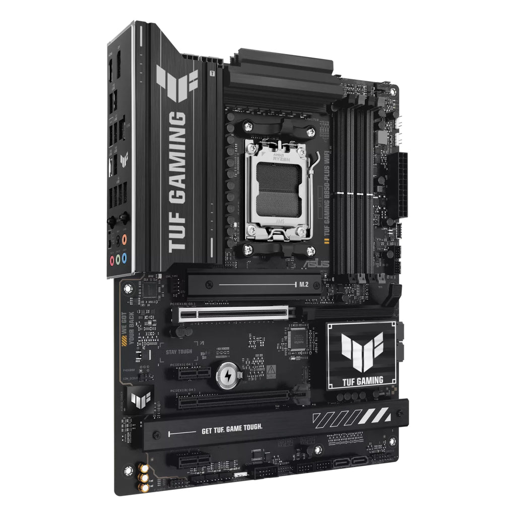 ASUS TUF GAMING B850-PLUS WIFI — connectique arrière sur fond blanc carré — réf. 90MB1J30-M0EAY0