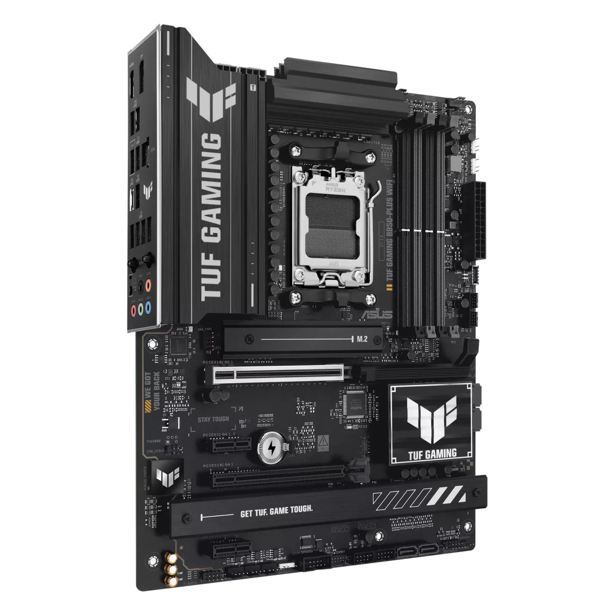 ASUS TUF GAMING B850-PLUS WIFI — connectique arrière sur fond blanc carré — réf. 90MB1J30-M0EAY0
